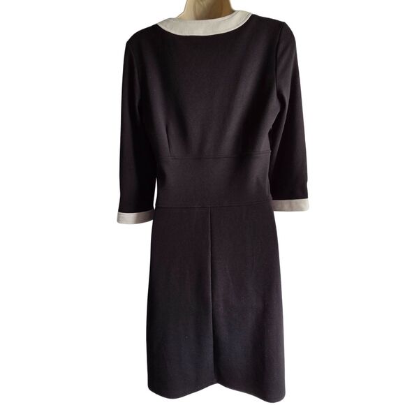 Boston Proper Black White A-Line Dress Size 8 Career Office V-Neck 3/4 Sleeve - Picture 2 of 8